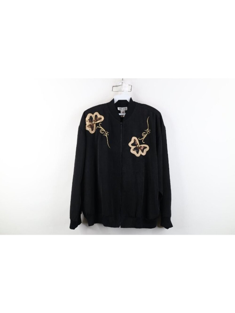 Vtg 90s Streetwear Womens XL Flower Clover Patch Windbreaker Bomber Jacket USA
